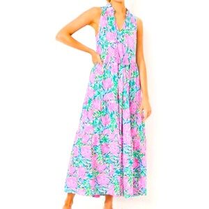 NWT Lilly Pulitzer Malone Maxi Dress in Frenchie Blue Turtley In Love MEDIUM